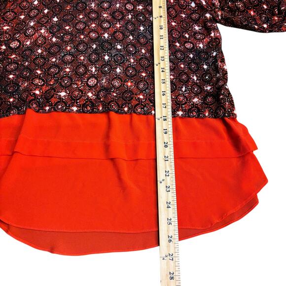 Michael Kors Geometric Print Layered Blouse Sweater Top M Red Orange Mix - Picture 6 of 9